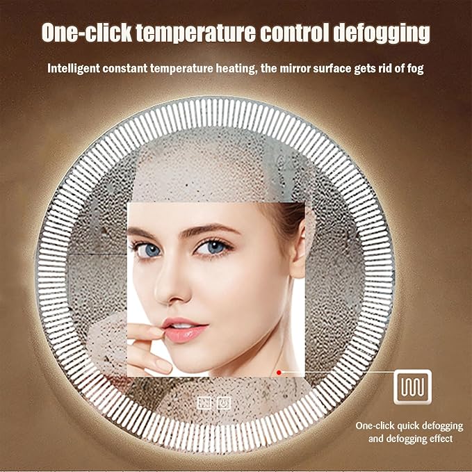 31.5 Inch LED Round Bathroom Mirror, Wall Mounted Multifunction Bathroom Vanity - Image 4