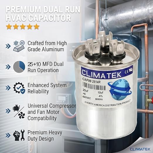 ClimaTek 25 + 10 MFD 370/440 Volt Run Capacitor CAP99-2514R | 25/10 VAC | - Image 5