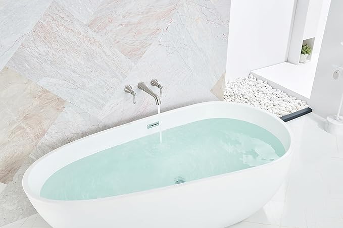 SITGES High Flow Brushed Nickel Wall Mount Bathtub Faucet with Two Level Handles,Extra-Long 10.5" Spout Reach Solid Brass Wall Tub Filler with Rough-in Valve Included