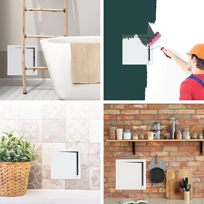 12" x 12" White Metal Access Panel. Service Shaft Door Panel. Plumbing, Electricity, Heating, Alarm Wall Access Panel for Drywall. Bathroom Services Access Hole Cover.