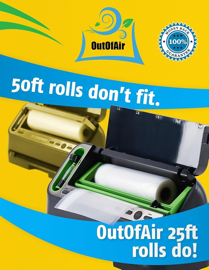 8" x 25' Rolls - Pack of 2 - OutOfAir Vacuum Sealer Rolls. Works - Image 2