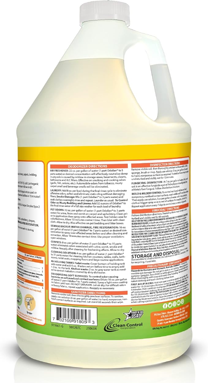 OdoBan Aroma Eliminator Set, Made in the USA, 10 Ounce 360-Degree Continuous Spray Natural Oil Real Citrus Air Freshener and 1 Gallon Multipurpose Disinfectant Cleaning Concentrate, Orange Scent