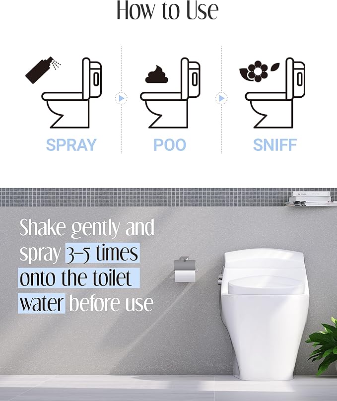 Pre-Poop Aromatic Bathroom Toilet Spray, Potty Deodorizer, Neutralize Bad Odors (1.69 fl.oz.) - Soft Cotton & Baby Powder Scent
