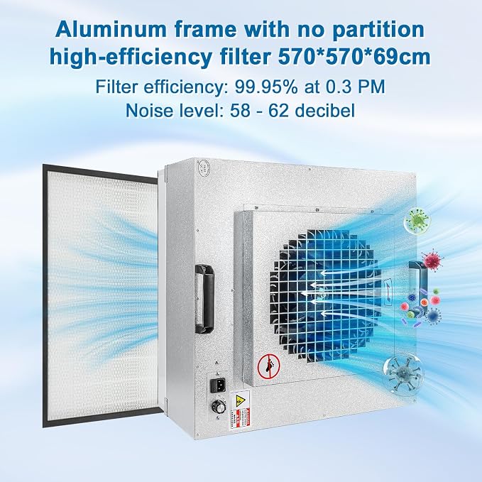 Professional HEPA Laminar Flow Hood, H14 High Efficiency Filter, 22.6x22.6x10.2 - Image 4