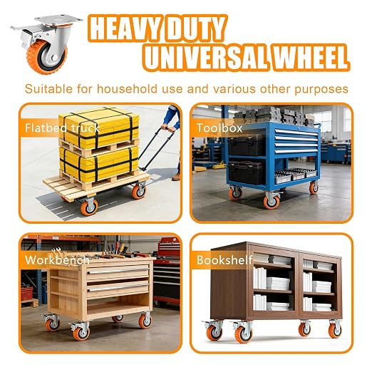 5 Inch Heavy-Duty Polyurethane Caster Wheels–360° Swivel & Dual-Lock Brake - Image 4