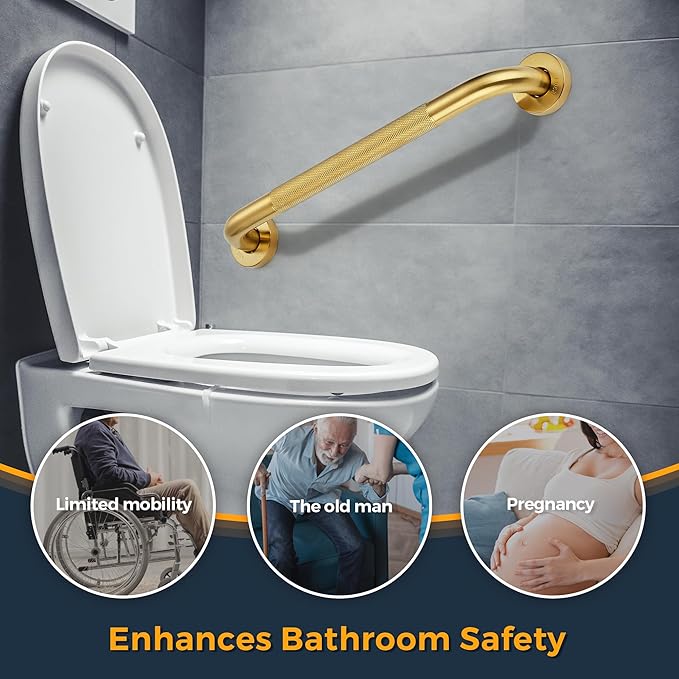Grab Bars for Shower, 2 Pack 36-Inch Anti Slip Shower Handles for Elderly, Safety Shower Grab Bar, Stainless Steel Handicap Grab Bars for Bathroom,Toilet (Gold, 1" Diameter)