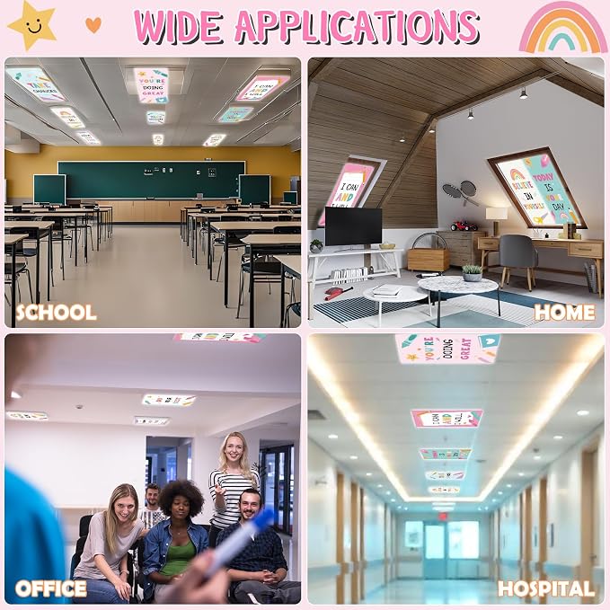 8Pcs Classroom Light Covers for Fluorescent Lights, Pastel Positive Rainbow - Image 8