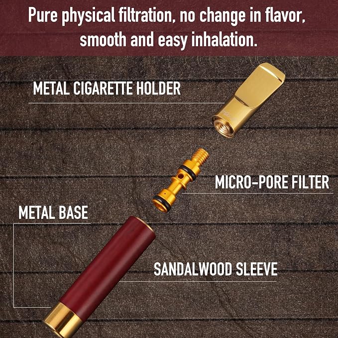 Reusable Washable Cigarette Filter Tips Mouthpiece Handcrafted Solid Wood Metal - Image 5