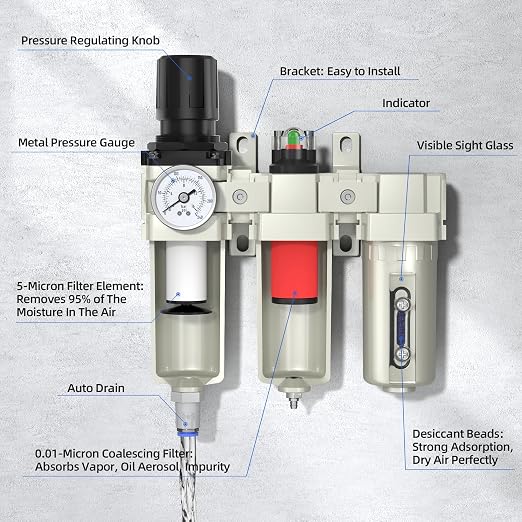 1/2" NPT Air Compressor Water Separator, Industrial Grade 3 Stage Air Drying - Image 3