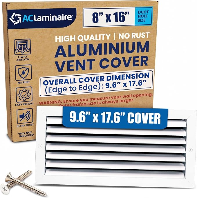 8x16 Aluminum 1-Way Air Flow Vent Cover Wall or Ceiling HVAC Register by ACLAMINAIRE