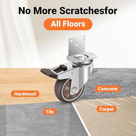 Nefish Side Mount Casters 3 Inch L-Shaped Heavy Duty Rubber Caster Set of 8 - Image 6