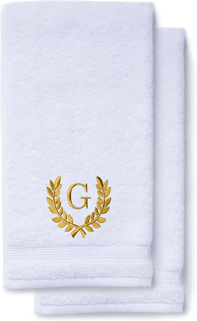 Decorative and Monogrammed Hand Towels for Bathroom Kitchen Makeup | Personalized Gift for Wedding-Bridal | Roman Font Custom Luxury Turkish Towel | Spa Collection, Oversized, 16 X 30 Inch, Set of 2