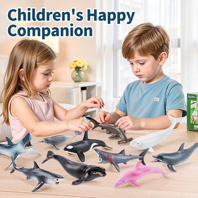 10PCS 5-6" Sea Animal Toys for Toddlers, Bath Ocean Animal Whale Shark Figurines Toys for Kids, Cake Toppers Birthday Party Favors & Gifts for Boys & Girls