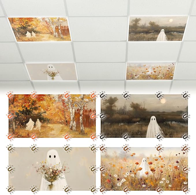 Glooglitter 4 Pcs Halloween Ghost Fluorescent Light Covers 4 x 2 ft Fall - Image 8