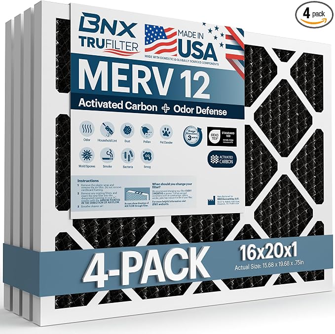 BNX TruFilter 16x20x1 MERV 12 Odor Defense AC Furnace Air Filter by BNX