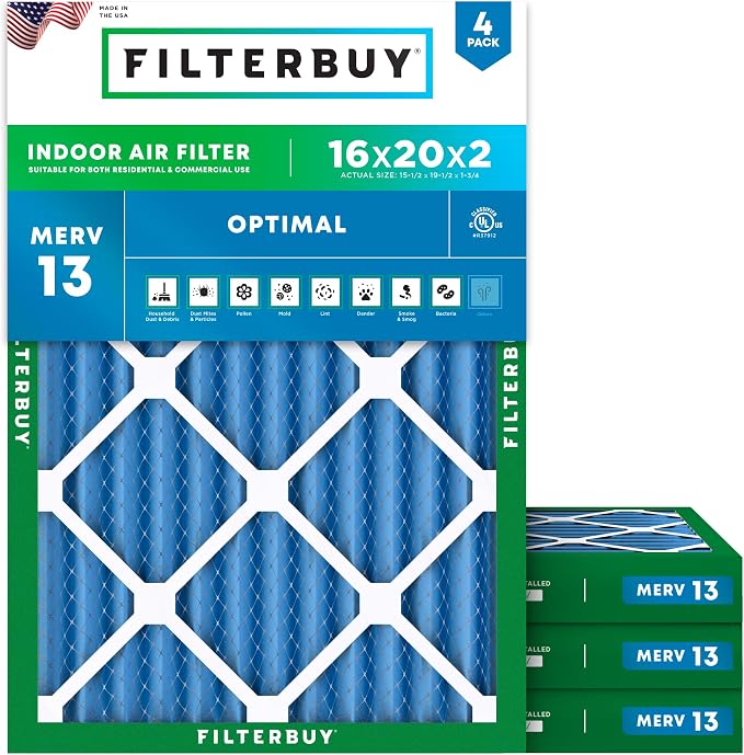 Filterbuy 16x20x2 Air Filter MERV 13 Optimal Smoke & Allergy Defense, by Filterbuy