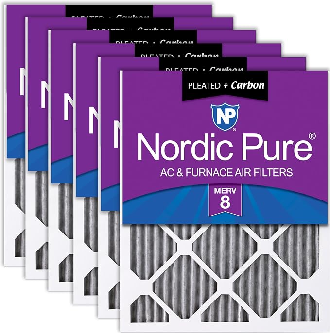 Nordic Pure 12x24x1 Furnace Air Filters MERV 8 Pleated Plus Carbon 6 Pack by NordicPure