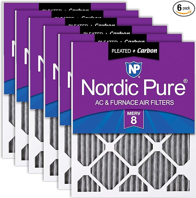 Nordic Pure 25x25x1 Furnace Air Filters MERV 8 Pleated Plus Carbon 6 Pack by NordicPure