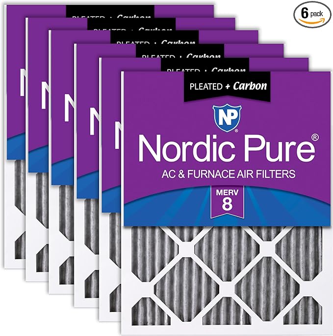Nordic Pure 12x25x1 Furnace Air Filters MERV 8 Pleated Plus Carbon 6 Pack by NordicPure