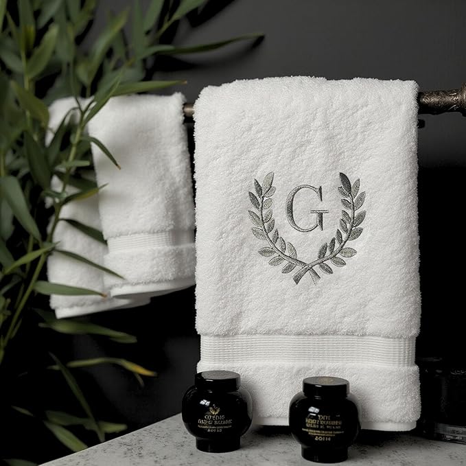 Decorative and Monogrammed Hand Towels for Bathroom Kitchen Makeup | Personalized Gift for Wedding-Bridal | Roman Font Custom Luxury Turkish Towel | Spa Collection, Oversized, 16 X 30 Inch, Set of 2