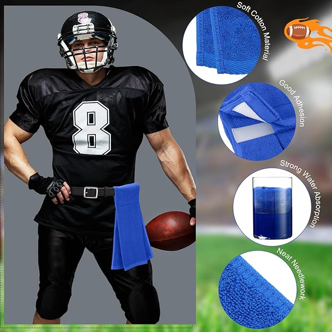 Shimeyao 2 Pcs Cotton Sports Football Towel with Closure Pitching Football Sweat Towel for Sports Gym Men Women Accessories(Blue, White, Various)