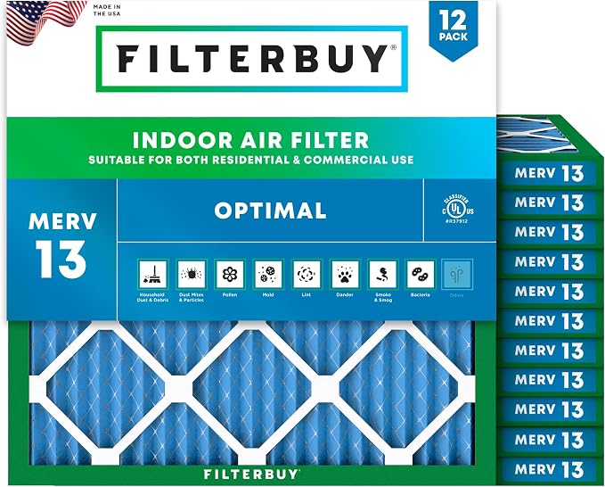 Filterbuy 14x14x1 Air Filter MERV 13 Optimal Smoke & Allergy Defense, by Filterbuy