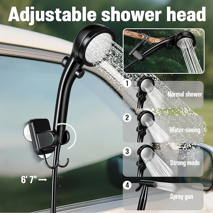 Portable Shower for Camping, 6000mAh Rechargeable Camp Shower Pump with Large Capacity Foldable Bucket, Filtered Shower Head, Outdoor Camp Shower Pump for Hiking, RV, Traveling, Car Washing, Pet Bath