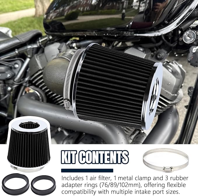 Hovom Universal Clamp-On Air Intake Filter, 76 89 102MM High Flow Round Tapered - Image 7