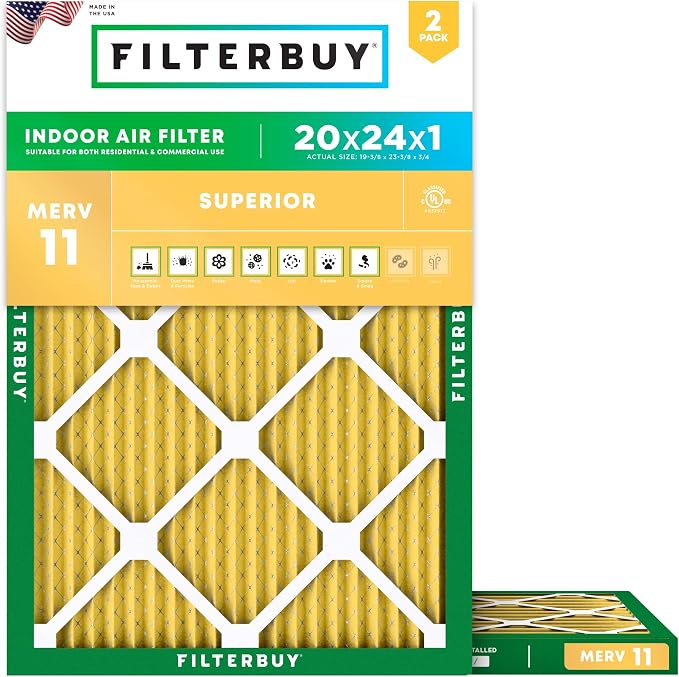 Filterbuy 20x24x1 Air Filter MERV 11 Superior Pet & Allergy Defense, by Filterbuy
