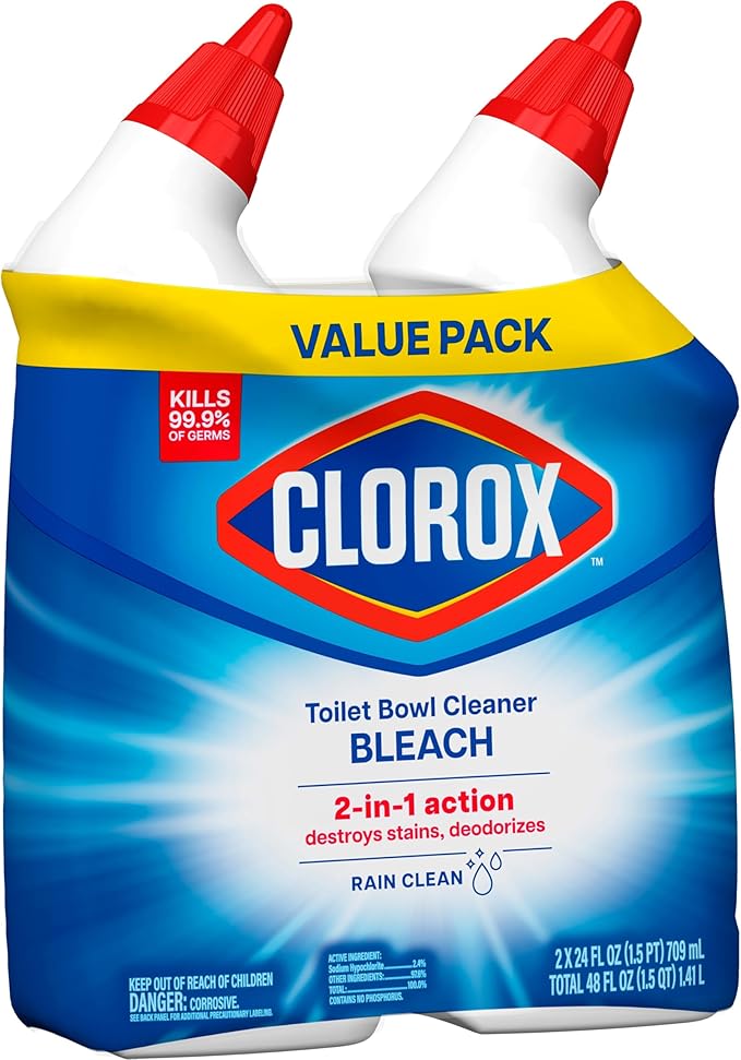 Clorox Toilet Bowl Cleaner Bleach, Rain Clean, 24 Fluid Ounces, Pack of 2 (Package May Vary)