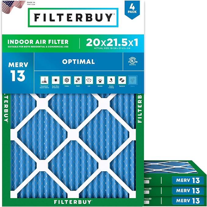 Filterbuy 20x21.5x1 Air Filter MERV 13 Optimal Smoke & Allergy Defense by Filterbuy