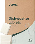 Vove Plastic-Free Dishwasher Tablets, 60 Pack - All-in-One Plant-Based Formula with 2x Enzyme Power - Tackles Stubborn Stains, No Pre-Rinse Needed, Biodegradable & Concentrated, Fragrance-Free