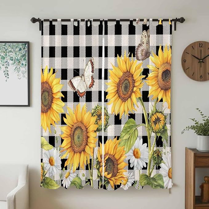 Sunflowers Living Room Curtains 84 Inch Length, Window Curtains Tab Top - Image 2