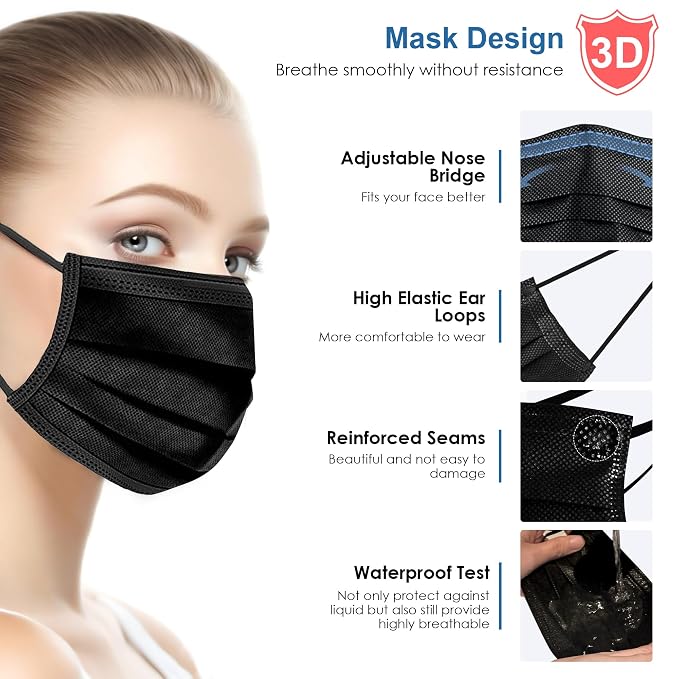 NNPCBT 500PCS 3 ply black disposable masks filter mask - Image 3