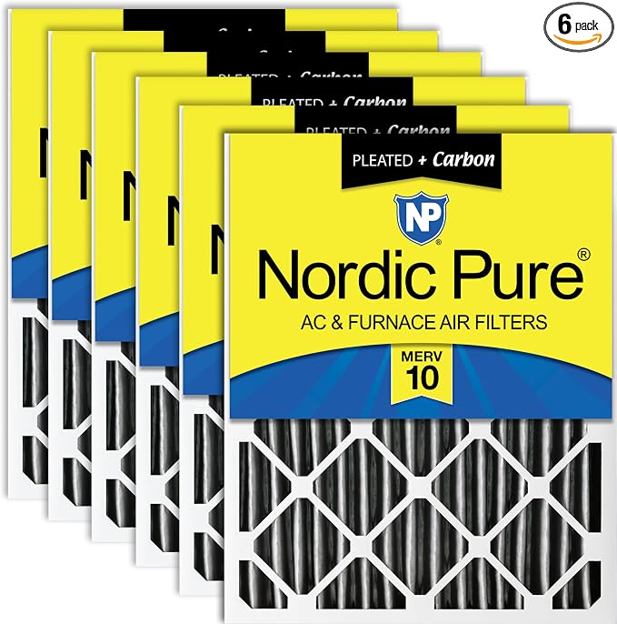 Nordic Pure 16x24x4 Furnace Air Filters MERV 10 Pleated + Carbon 6 Pack by NordicPure