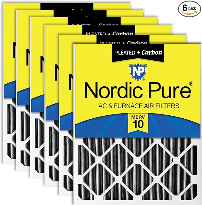 Nordic Pure 16x25x4 Furnace Air Filters MERV 10 Pleated + Carbon 6 Pack by NordicPure