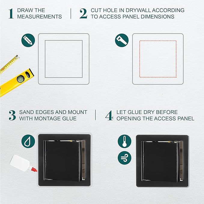 8" x 8" Black Plastic Access Panel - Wall Access Door for Plumbing, Electricity, Heating, Alarm Services