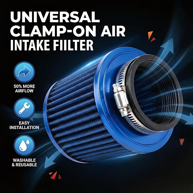 Universal Clamp-On Air Intake Filter, High Performance, Washable Filter - Image 3