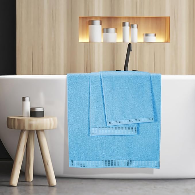 Cotton 2 Pack Oversized Bath Towel Set 28x55 inches, Large Bath Towels, Ultra Absorbant Compact Quickdry & Lightweight Towel, Ideal for Gym Travel Camp Pool - Sky Blue