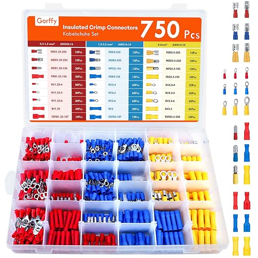 750PCS Wire Connectors Kit, Male and Female Spade Connectors, 27 Types by Gorffy