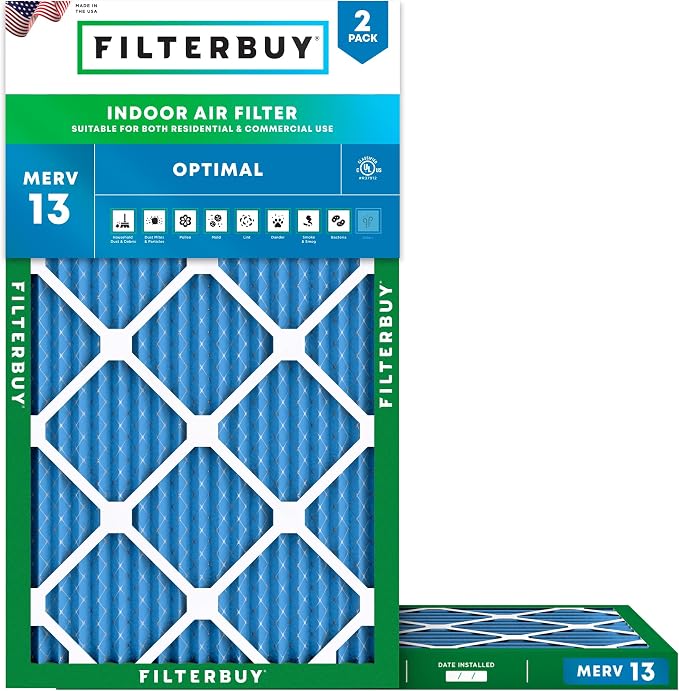 Filterbuy 10x25x1 Air Filter MERV 13 Optimal Smoke & Allergy Defense, by Filterbuy