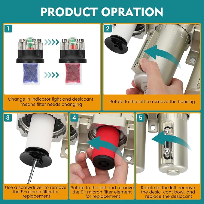 1/2" NPT Industrial Air Dryer for Compressor, 3 Stage Air Compressor Water - Image 5