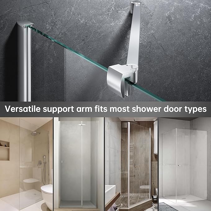 Frameless Shower Door Support Bar, Stainless Steel Wall-to-Glass Support Arm to Fixed Shower Glass Panel, for 1/4"-3/8" (6-10 mm) Door, 180° Pivot & Stow-Flat Mode (Brushed Nickel, 23.6-inch(600mm))