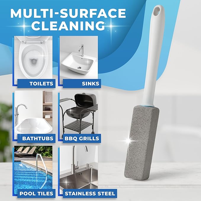 Pumice Stone Toilet Bowl Cleaner with Handle (6-Pack) – Hard Water Stain & Toilet Ring Remover – Natural Volcanic Stone Cleaner