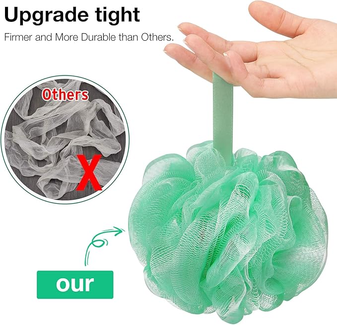 Bath Shower Loofah Sponge 60g Bath Mesh Pouf Shower Ball Body Scrubber Exfoliating Bath Sponge for Women and Men, Set of 4, Black (Loofah-Medium, Army Green)