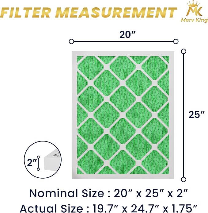 MervKing 20x25x2 Air Filter Actual Size: 19.7" x 24.7" x 1.75" MERV 13 MPR - Image 2