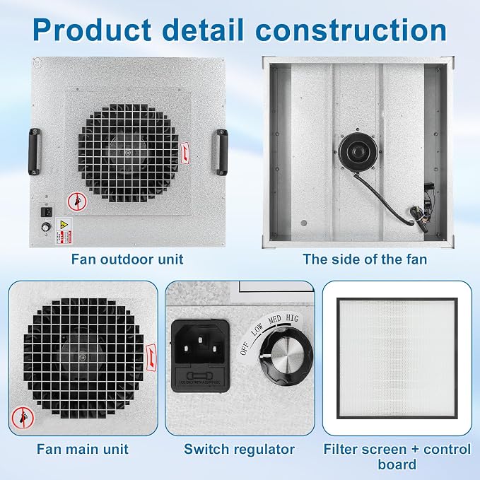 Professional HEPA Laminar Flow Hood, H14 High Efficiency Filter, 22.6x22.6x10.2 - Image 3