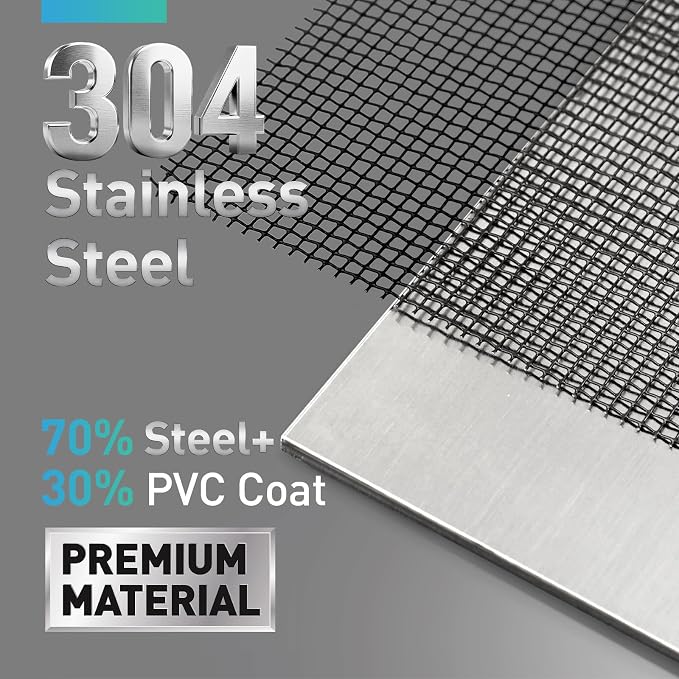 304 Stainless Steel Mesh Window Screen Roll, 35IN x 10FT Black Metal Window - Image 2