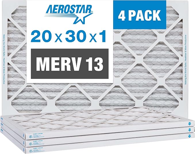 Aerostar 20x30x1 MERV 13 Pleated Air Filter, AC Furnace Air Filter, 4 Pack by AirFiltersDelivered