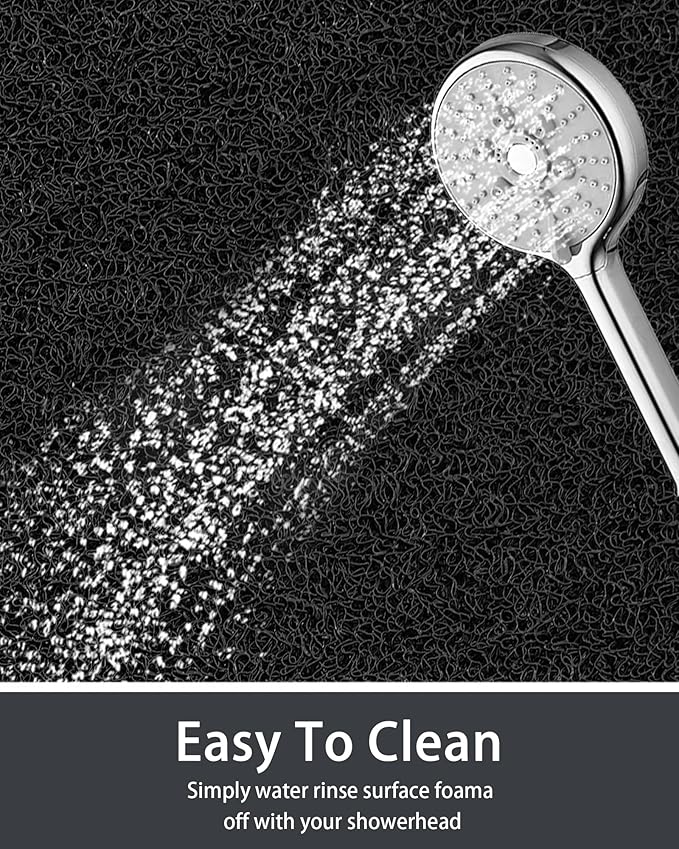 Mecko Loofah Bath Mat for Tub - Quick-Dry Non-Slip Shower Mat, Extra Thick Textured Grip Bathtub Mat for Bathroom and Shower Floor, Indoor/Outdoor Use for Wet Areas (Black, 17"x47")